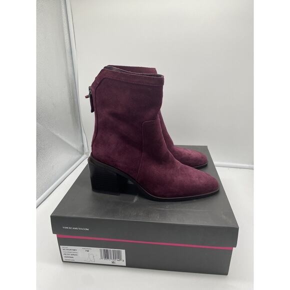 New‎ Vince Camuto Kortimy Water Repellant Suede Mid Shaft Boots Syrah Purple 7M - Picture 2 of 7
